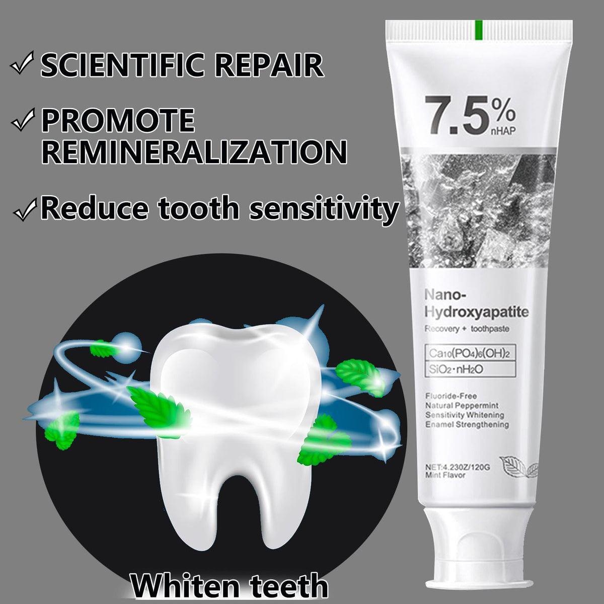 7.5% Nano Hydroxyapatite Fluoride Toothpaste for Teeth Whitening