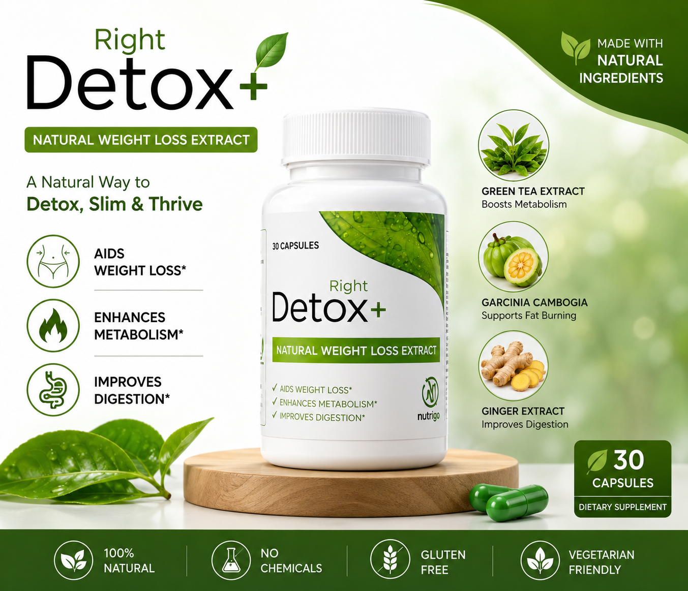 Detox Right – Premium Plant-Powered Herbal Cleanse with 100% Organic Ingredients for Daily Health Support