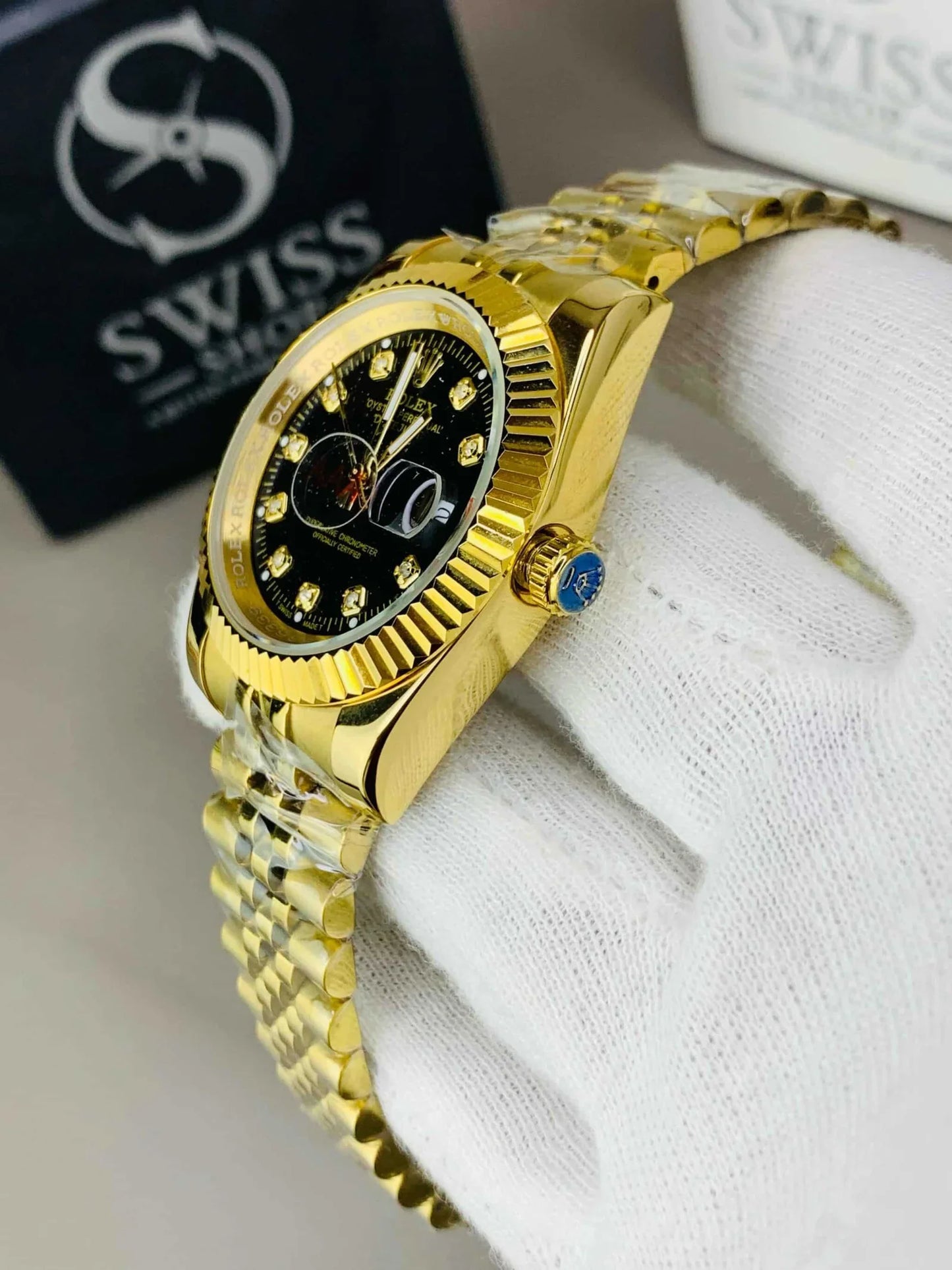 Luxury Gold and Black Dial Chronograph Watch