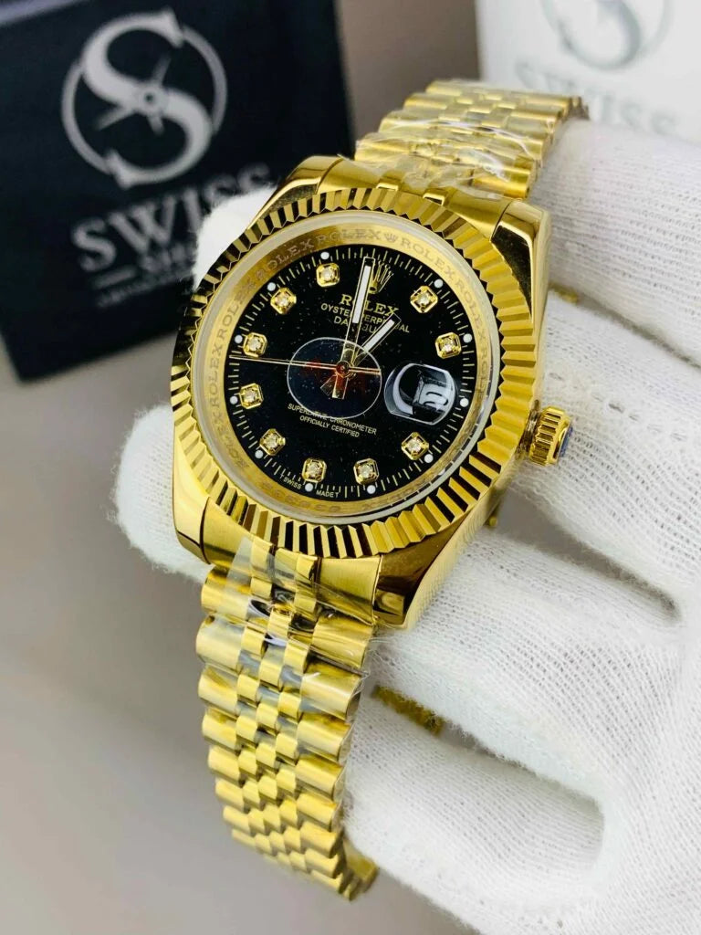Luxury Gold and Black Dial Chronograph Watch