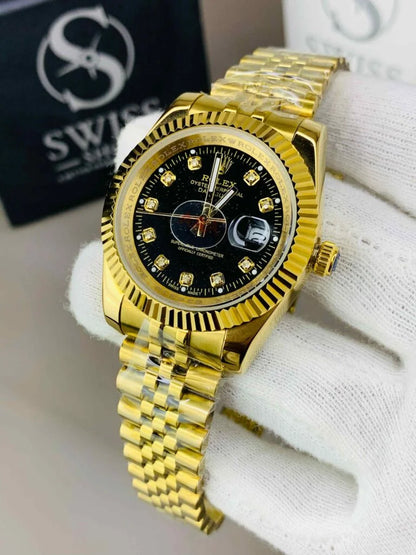 Luxury Gold and Black Dial Chronograph Watch