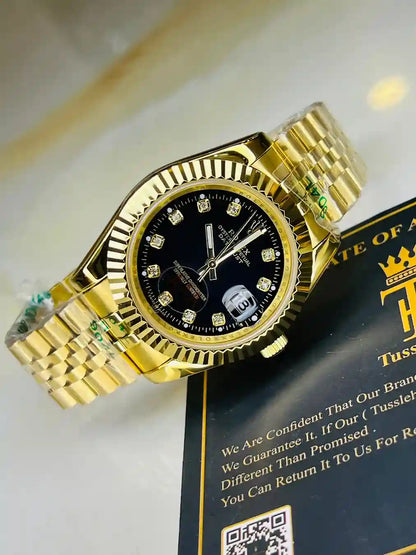 Luxury Gold and Black Dial Chronograph Watch