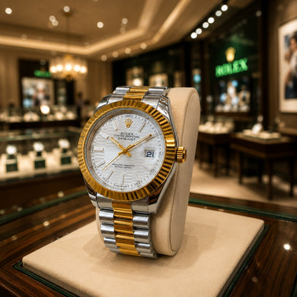 Men's Gold Watch Rolex Day-Date | Diamond | 36mm | Green MoP ساعة رولكس داي ديت ذهبية للرجال | ألماس | 36 مم | قرص أخضر من عرق اللؤلؤ