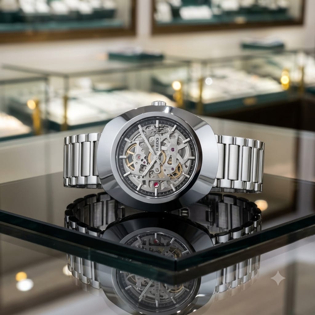 Rado Men’s Skeleton Automatic Watch – Silver & Gold Collection **ساعة رادو للرجال أوتوماتيكية بهيكل مكشوف – مجموعة الفضي والذهبي**