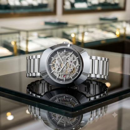Rado Men’s Skeleton Automatic Watch – Silver & Gold Collection **ساعة رادو للرجال أوتوماتيكية بهيكل مكشوف – مجموعة الفضي والذهبي**