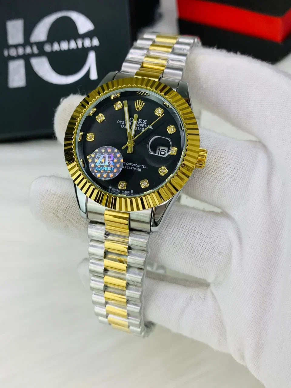 Luxury Gold and Silver Dial Chronograph Watch
